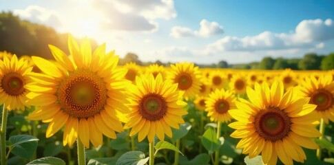 Fototapeta premium Vibrant Sunflowers Basking in Golden Sunlight A Breathtaking Summer Meadow Scene