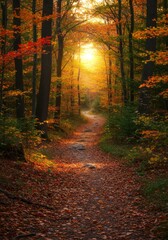 Fototapeta premium Sunlit Autumn Forest Path