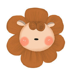 Adorable Kawaii Lion Face with Blush Cheeks – Digital Animal Illustration