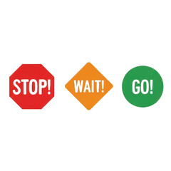 Traffic signal signs stop wait go symbols for traffic control