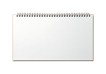 Open blank spiral bound sketchbook or notepad with white pages. Isolated on transparent background, png