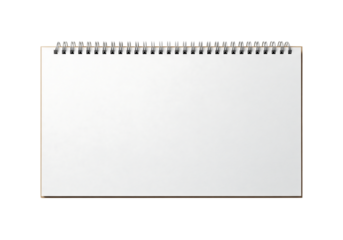 Open blank spiral bound sketchbook or notepad with white pages. Isolated on transparent background, png