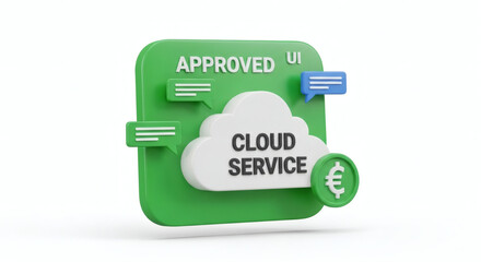 Approved cloud service UI concept with money, data, and digital confirmation