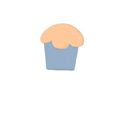 Cute Cupcake with Peach Frosting and Blue Wrapper – Hand Drawn Bakery Illustration