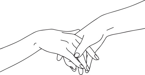 A vector illustration of hands lightly touching conveying a gentle connection and delicate bond in outline