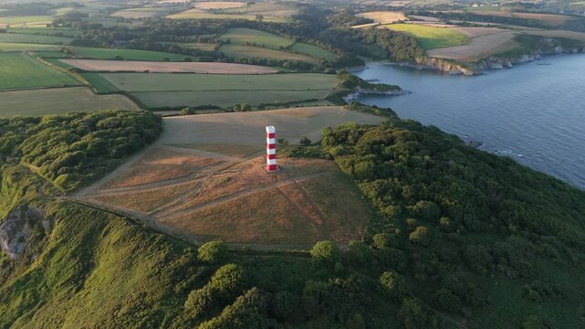 Aerial view of Gribbin Daymark, United Kingdom.