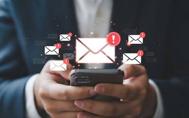 A person is checking email notifications on a smartphone, indicating important messages and digital communication