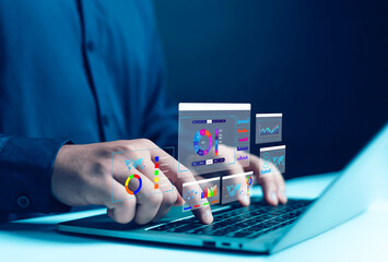 Businessman showing progress, data, business plan, software, work chart, smart technology office...