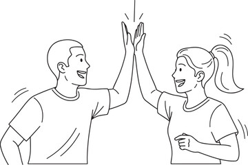 A vector illustration of two happy people high-fiving enthusiastically, symbolizing accomplishment and partnership