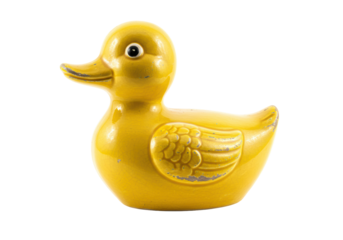 Isolated Distressed Yellow Ceramic Duck Decoration