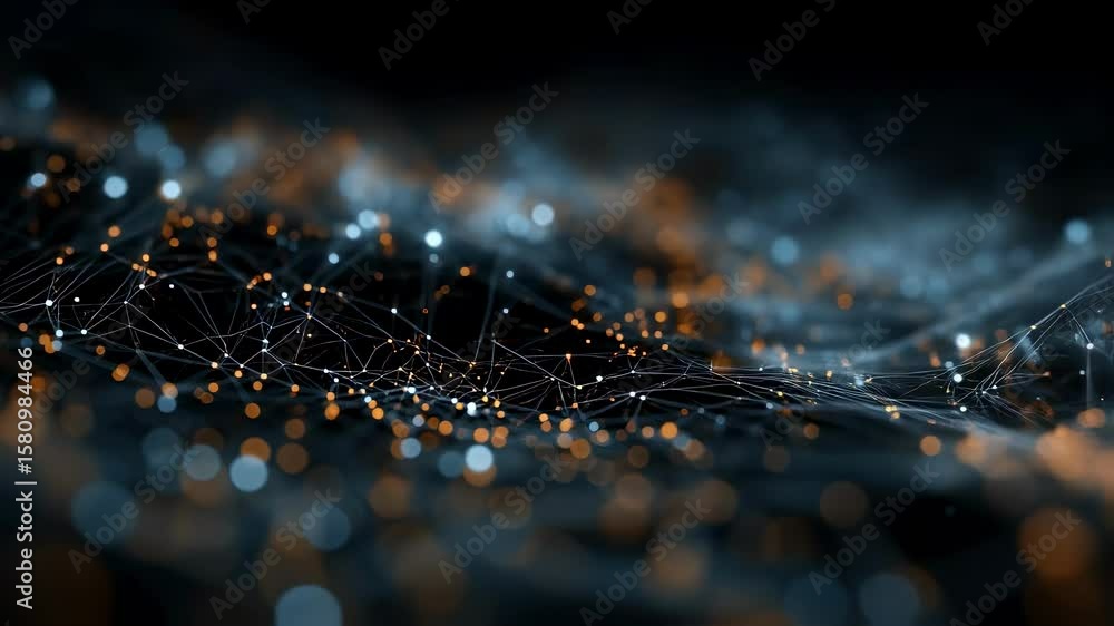Poster abstract representation of blockchain ecosystems with glowing nodes and data streams symbolizing the