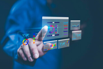 Businessman showing progress, data, business plan, software, work chart, smart technology office...