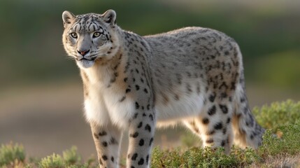 Fototapeta premium Snow Leopard Portrait: Majestic Wildlife Cat - nature background