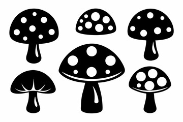 Mushroom Icon Bundle - 6 Silhouettes in Black Vector