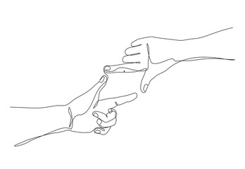 Minimalist continuous one line drawing of two hands forming a rectangular frame, symbolizing vision, creativity, and perspective. Vector illustration, Editable stroke