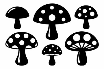 Mushroom Icon Bundle - 6 Silhouettes in Black Vector