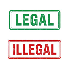 Green legal and red illegal signs with distressed texture