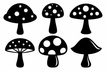 Mushroom Icon Bundle - 6 Silhouettes in Black Vector