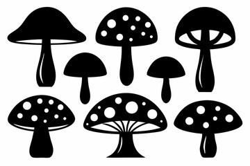 Mushroom Icon Bundle - 6 Silhouettes in Black Vector