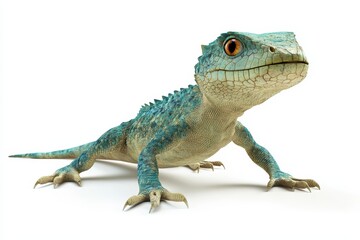 Obraz premium Monitor lizard chasing prey 3d cartoon character on white background