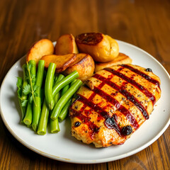 Grilled chicken with fried potatoes