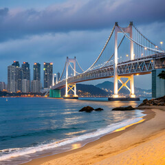 gwangan bridge and haeundae in busan korea