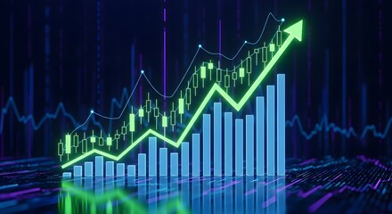 Naklejka premium Financial Growth Chart Visualize Upward Trends and Progress with a Dynamic Stock Market Graph and Rising Arrow.