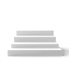 Clean white four tiered rectangular pedestal stage for product display and presentation