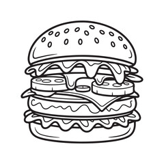 Burger Icon Design Coloring Page – Simple Line Art Fast Food Illustration