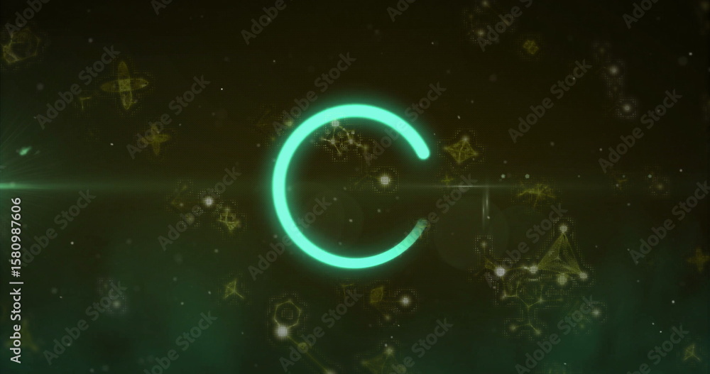 Poster Displaying neon green loading indicator filling on tech interface, with glowing network nodes