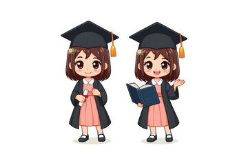 A Graduation Girl Cartoon vector design, vector design, isolated on a white background