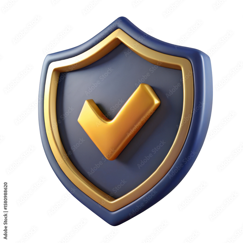 Poster 3d security shield with golden checkmark isolated on transparent background