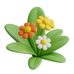3d cartoon flowers isolated on transparent background