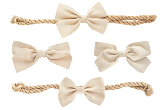 Beige fabric bows tied with rope nautical theme