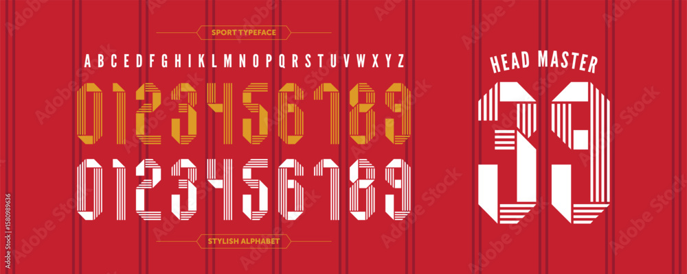 Poster head master 39: bold red-striped jersey font with a stylish lined number design. includes complete a