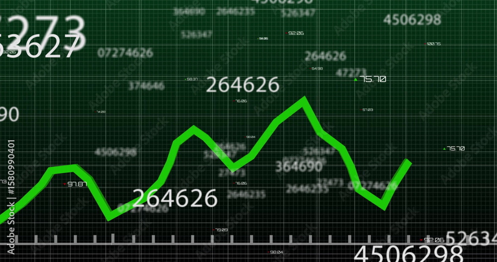 Aufkleber showing green zigzag chart on dark green grid screen, with white numeric labels and axis ticks