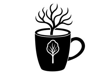 Cozy Mug with Steam Shaped Like a Tree – Minimalist Vector Outline Art