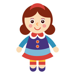 A charming cartoon doll with a sweet smile rosy cheeks and a colorful outfit perfect for illustrating children s books or creating engaging educational materials