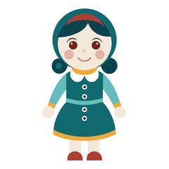 Fototapeta premium Charming Cartoon Girl with Dark Hair and a Teal Dress A Delightful Illustration for Children s Books and Educational Materials Showcasing Simplicity and Whimsy with