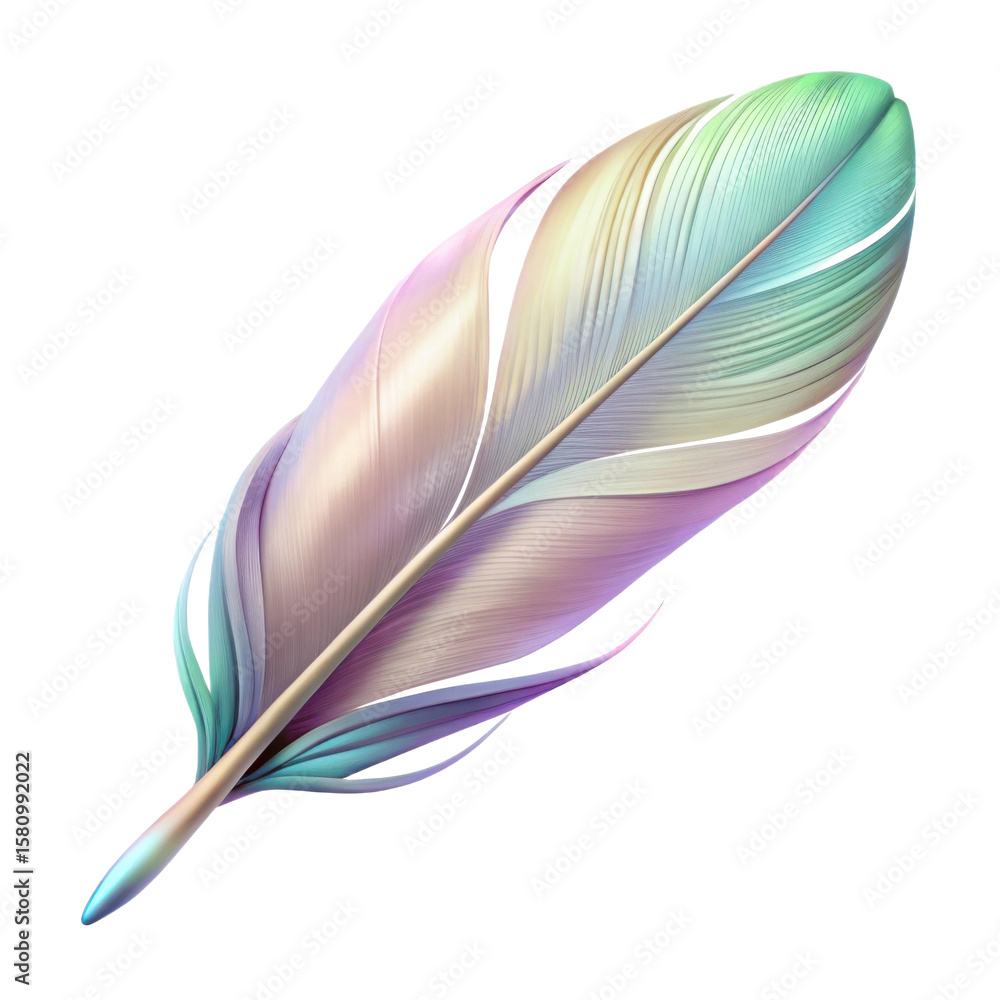 Poster 3d iridescent feather isolated on transparent background