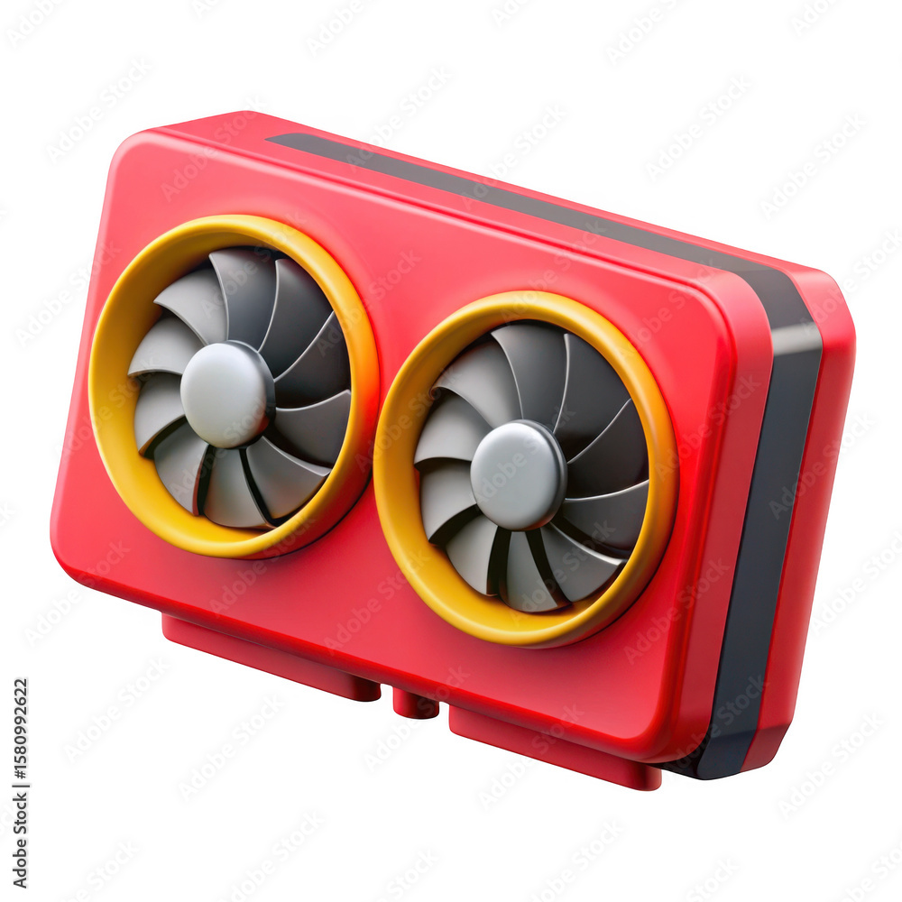 Poster 3d graphics card with dual fans isolated on transparent background