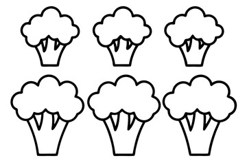Set of 6 Broccoli Icons in One-Line Vector Art