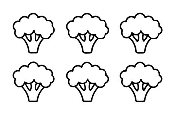 Set of 6 Broccoli Icons in One-Line Vector Art