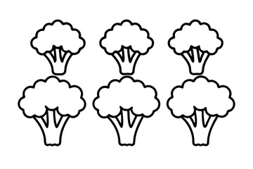 Set of 6 Broccoli Icons in One-Line Vector Art