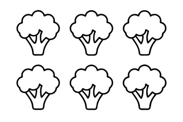 Set of 6 Broccoli Icons in One-Line Vector Art