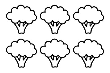 Set of 6 Broccoli Icons in One-Line Vector Art