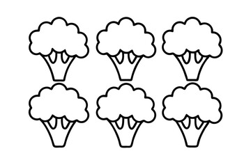 Set of 6 Broccoli Icons in One-Line Vector Art