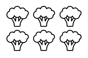 Set of 6 Broccoli Icons in One-Line Vector Art