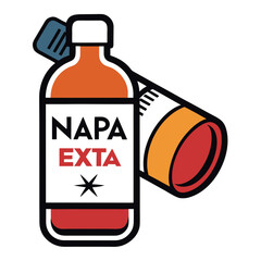 Stylized Graphic of a Medicine Bottle and Pill Bottle Featuring Bold Colors and a Modern Design with the Text NAPA EXTA Prominently Displayed on the