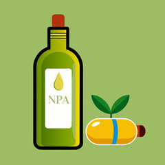 NPA Oil Bottle and Capsule with Sprouts on Green Background Representing Natural and Organic Products Health Wellness and Sustainable Solutions with a Focus on Plant